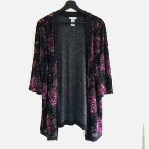 Catherines Burnout Velour Open Front Top 0X 14W / 16W Floral Casual Cardigan